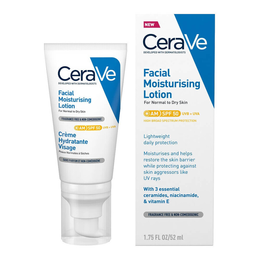 Crème hydratante pour peau normale-sèche avec SPF 50, 52 ml, CeraVe