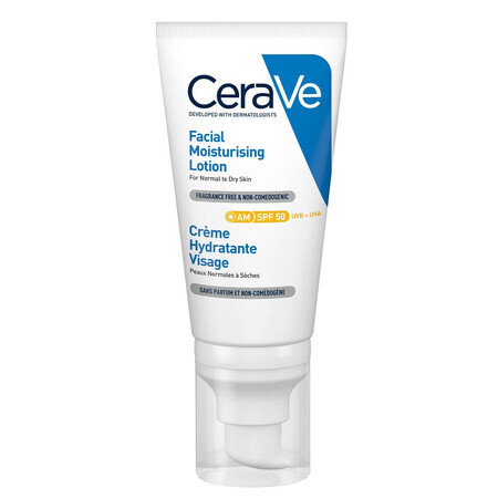 Crème hydratante pour peau normale-sèche avec SPF 50, 52 ml, CeraVe