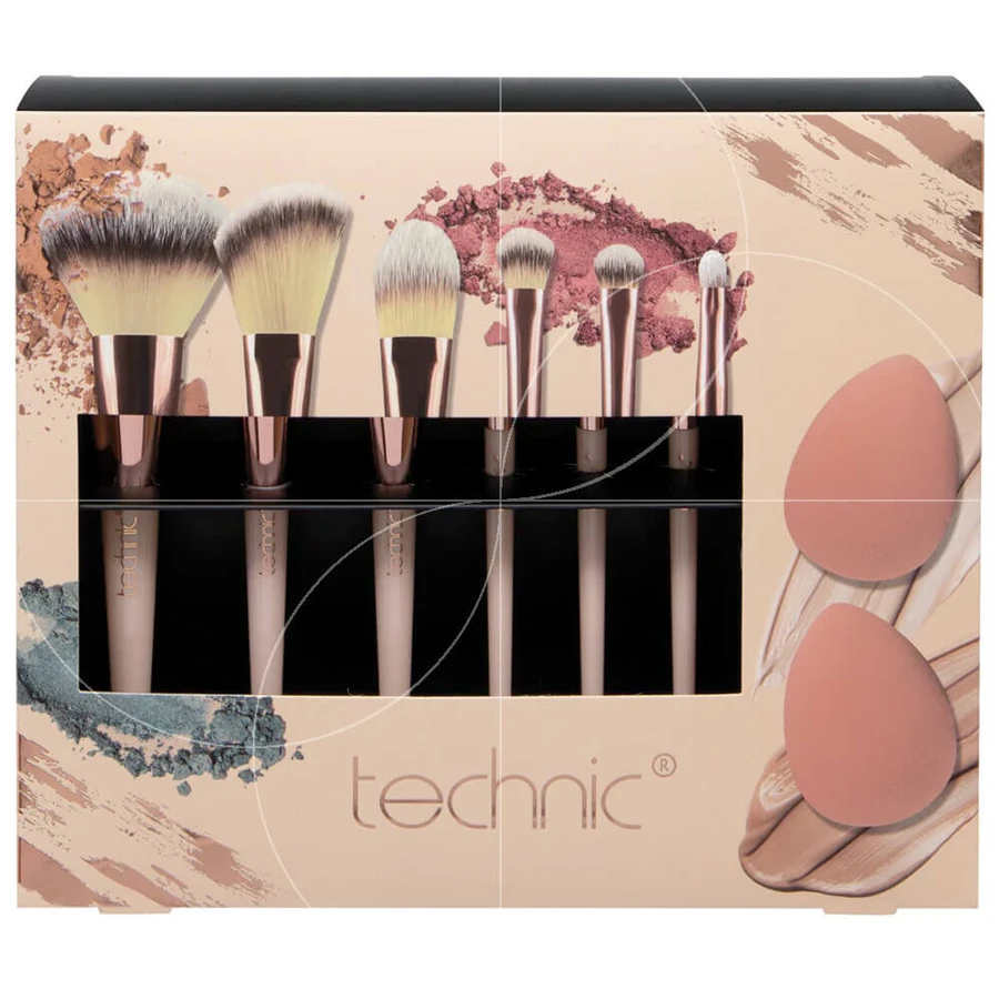 TECHNIC Set di pennelli e spugne per cosmetici con 6 pennelli da trucco e 2 spugne per il trucco