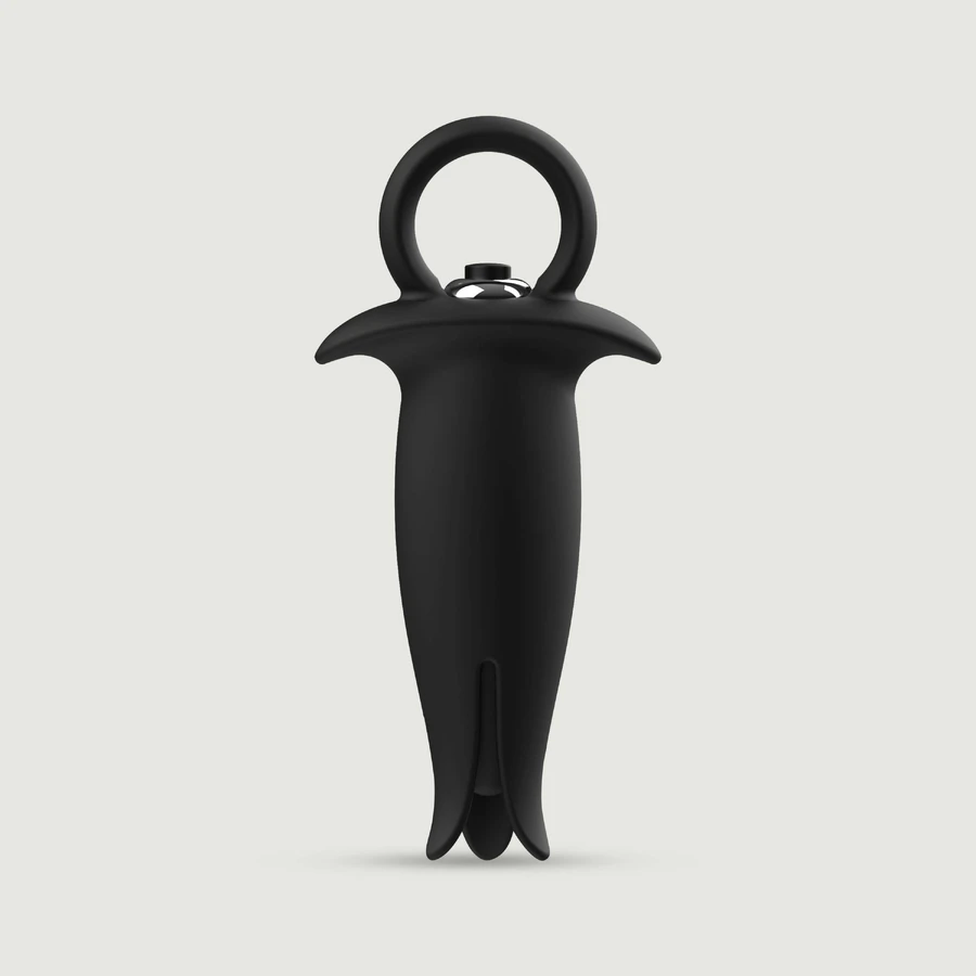 Tickling Silicone Vibrating Butt Plug With Handle - Black