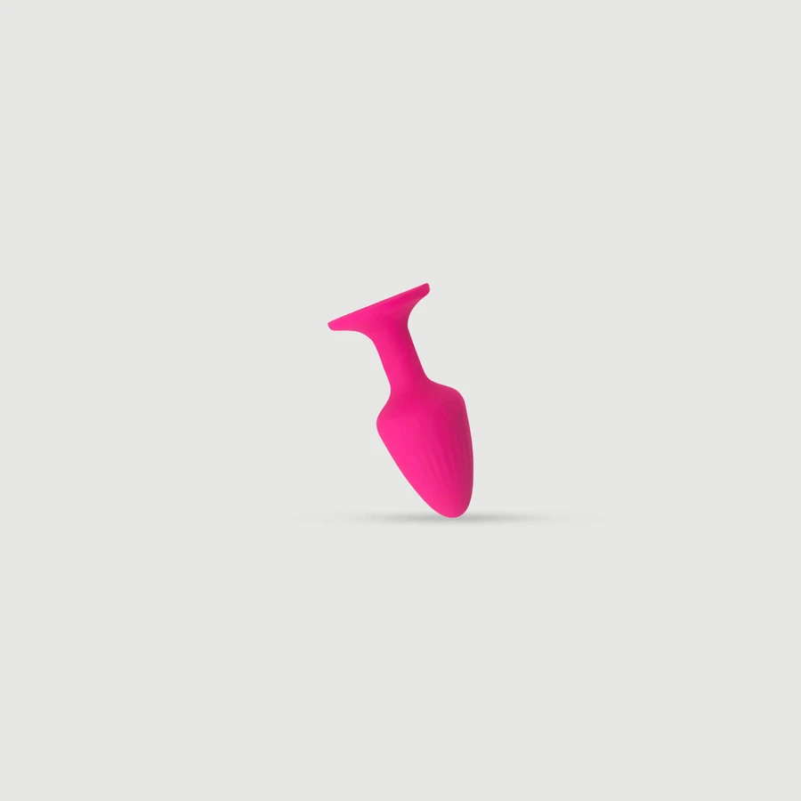 Anal Collection Ribbed Large Silicone Butt Plug with Suction Cup - Pink