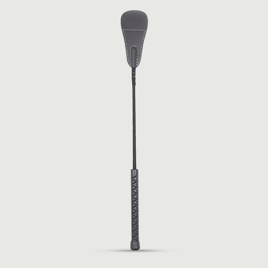 Leather Crop With Braided Handle & Curved Tip 46,5 cm - Black