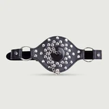 Leather Gag Mask With Studs & O Ring With Removable Plug - Black