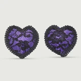Satin Heart Shaped Nipple Covers - Lila/Schwarz