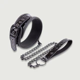 Collar With Chain & Leather Leash - Black