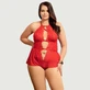 Plus Size Sexy Halter Backless Modelli floreali Teddy Lingerie - Rosso - Grande/X-Large