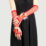 Gants de Noël en résille avec décoration en peluche et nœud sexy - rouge
