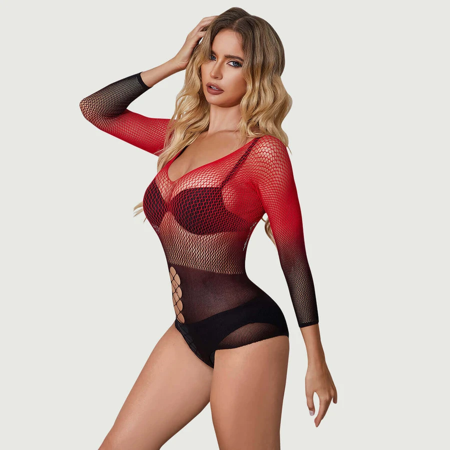 Body en résille extensible bicolore dégradé - noir/rouge - Taille unique