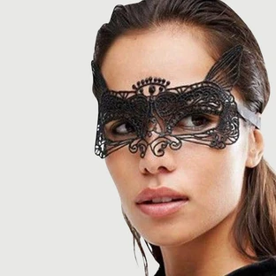 Maschera per gli occhi in pizzo di volpe - Nero