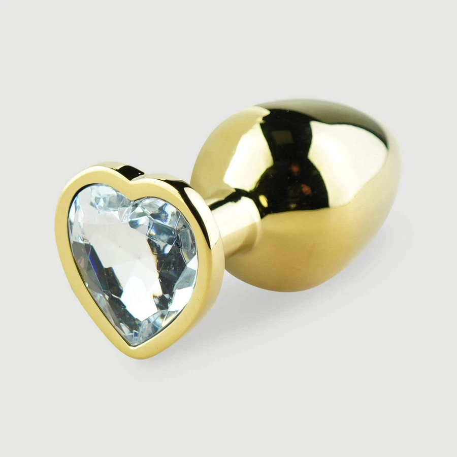 Anal Collection Plug Anal de Metal Mediano con Joya de Corazón - Dorado/Transparente
