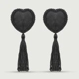 Nippelpasties in Herzform mit Quaste - Schwarz