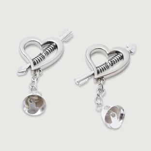 Heart Shaped Nipple Clamps With Dangling Charm - Silver