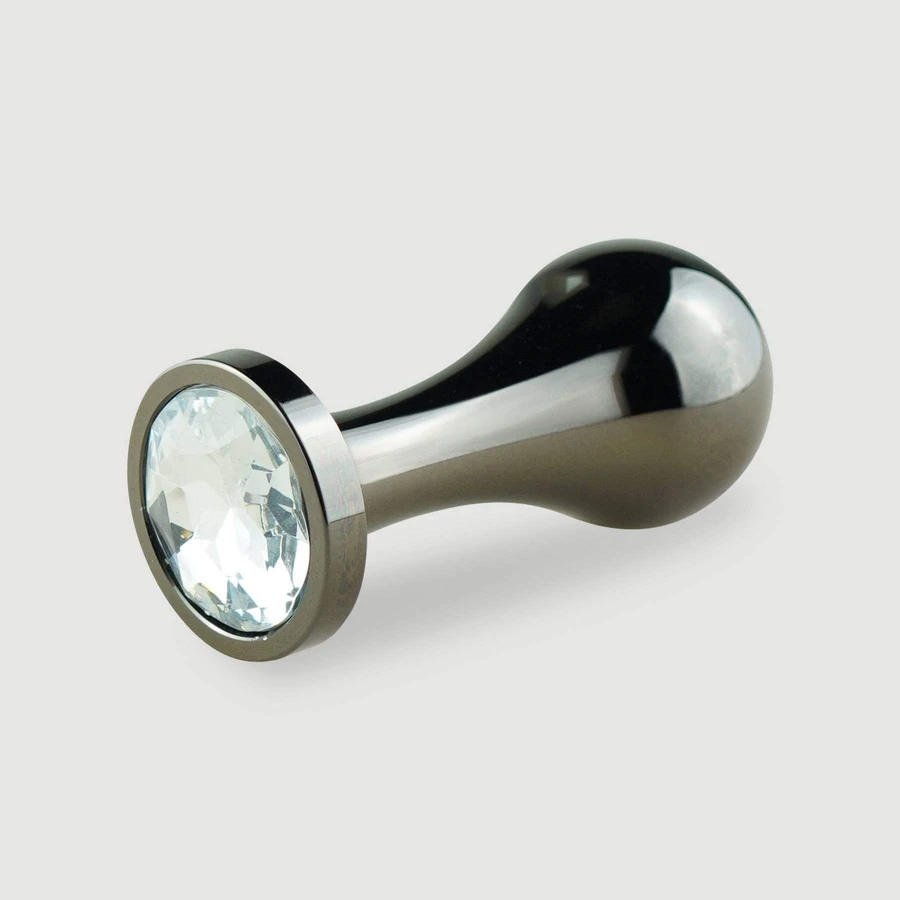 Anal Collection Dop de fund metalic cu lacrimă medie cu bijuterie rotundă - negru/transparent