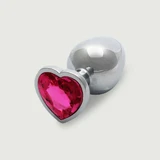 Large Heart Gem Metal Butt Plug - Silver/Pink