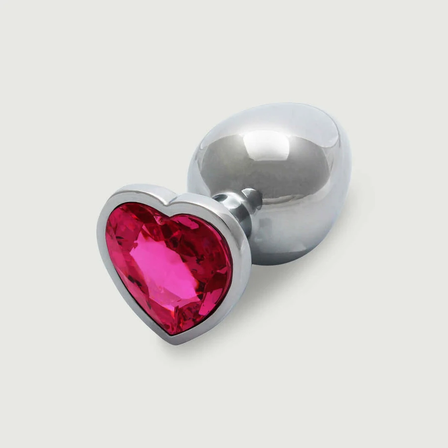 Großer Herz Edelstein Metall Butt Plug - Silber/Rosa