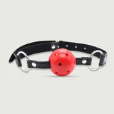 Bâillon à bille respirant avec bille en silicone et sangle en cuir avec anneaux en O - Rouge