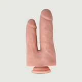 Dubbellaagse siliconen dildo met dubbel uiteinde en zuignap 22 cm - Vlezig