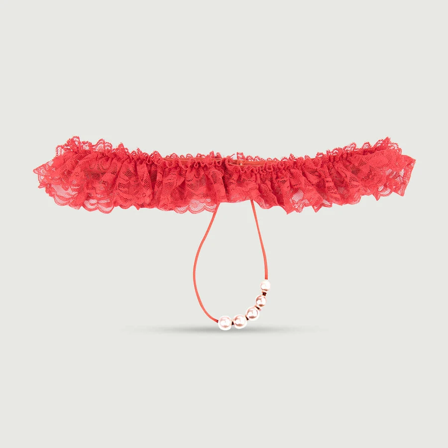 Panty met parel en kant - Rood