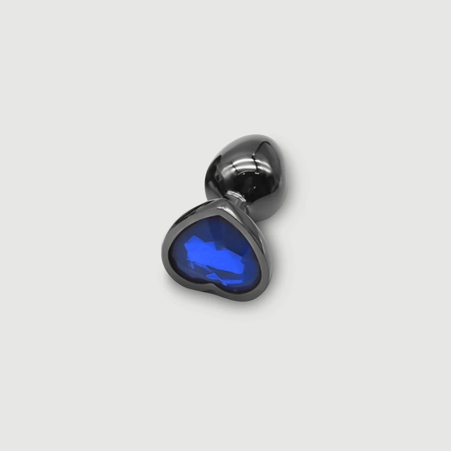 Anal Collection Butt Plug mic de metal cu bijuterie inimă - negru/albastru deschis