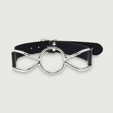 Verstelbare spiderknevel met metalen ring en leren riempje - zilver/zwart