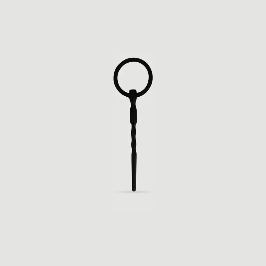 136 x 5 mm Tappo uretrale in silicone con anello - Nero