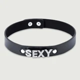 Leather Choker With Rhinestone SEXY - Black