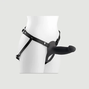 H4 Hollow Vibrating Large Silicone Strap On mit Harness - Black
