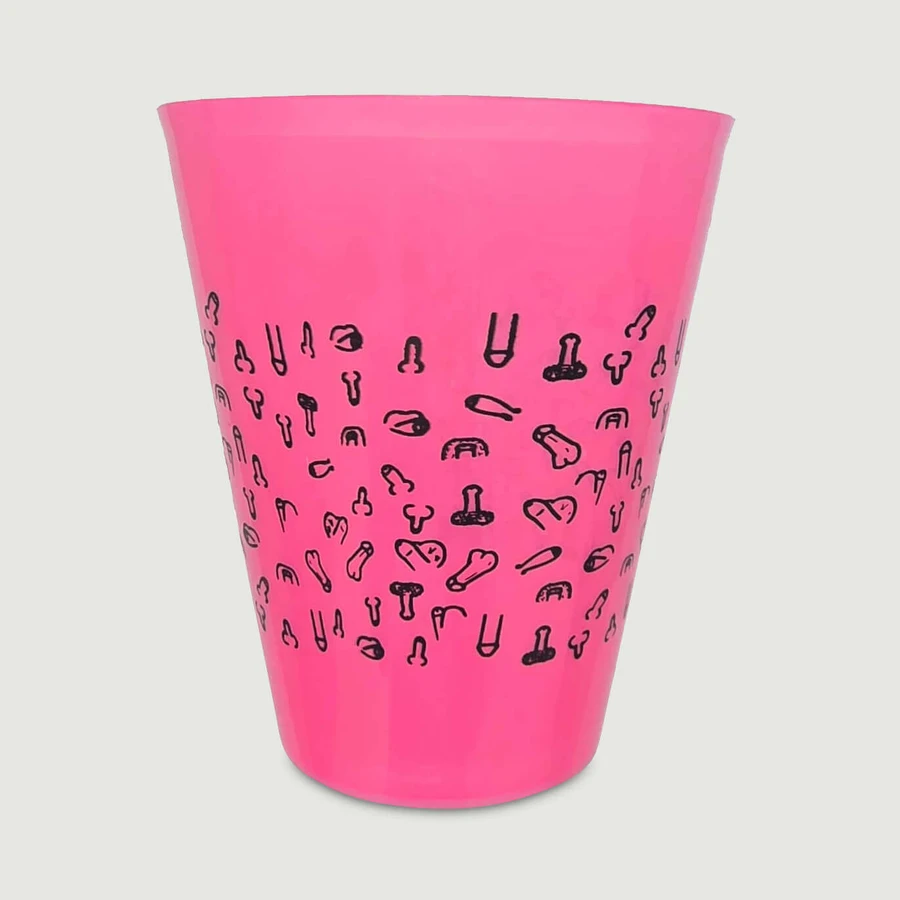 Fuchsia 500 ml glas met zwarte penissen