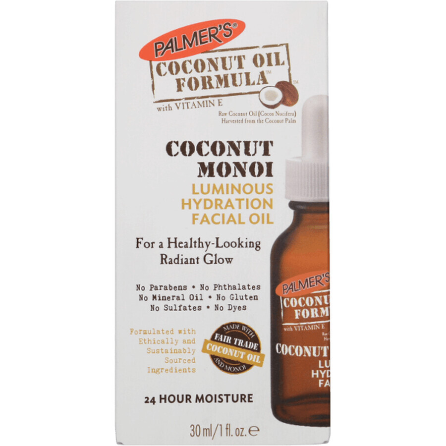 Verhelderende en hydraterende olie met kokosolie, 30 ml, Palmer`s