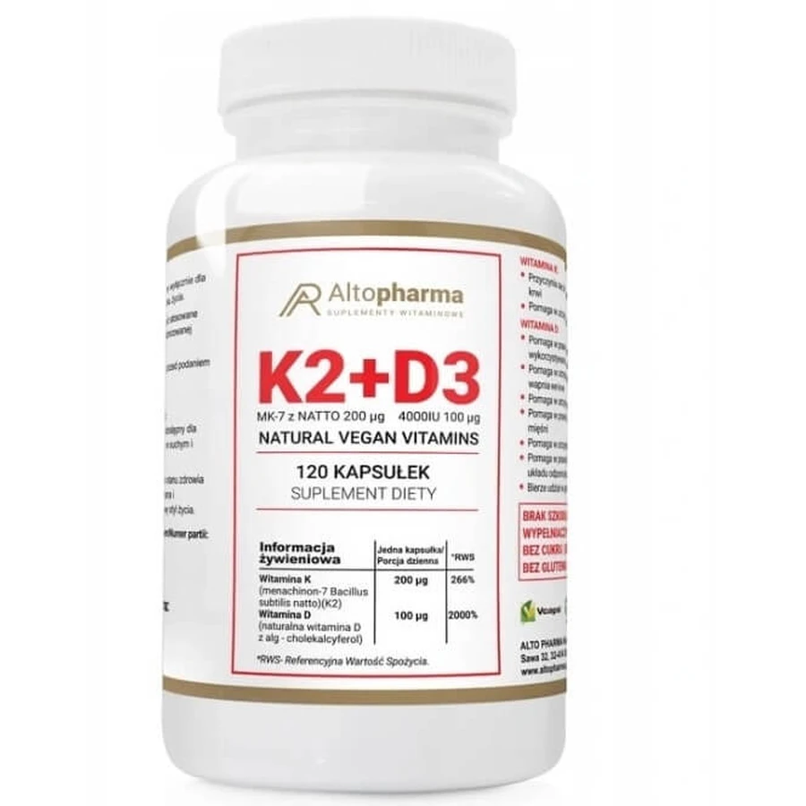 Altopharma K2 MK-7 z NATTO 200mcg + D3 4000IU 100mcg ...: ceny i cechy