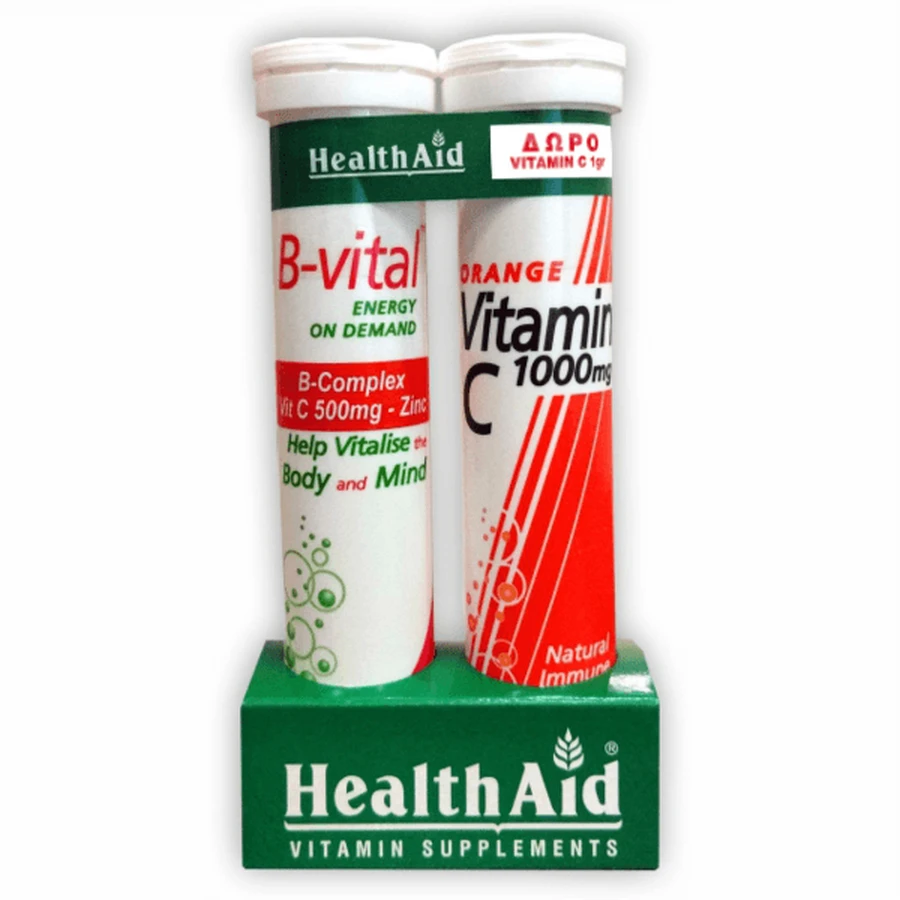 Health Aid | B-Vital Energy On Demand 20 Comprimés Effervescents &amp ; FREE Vitamin C 1000mg Orange 20 effervescent