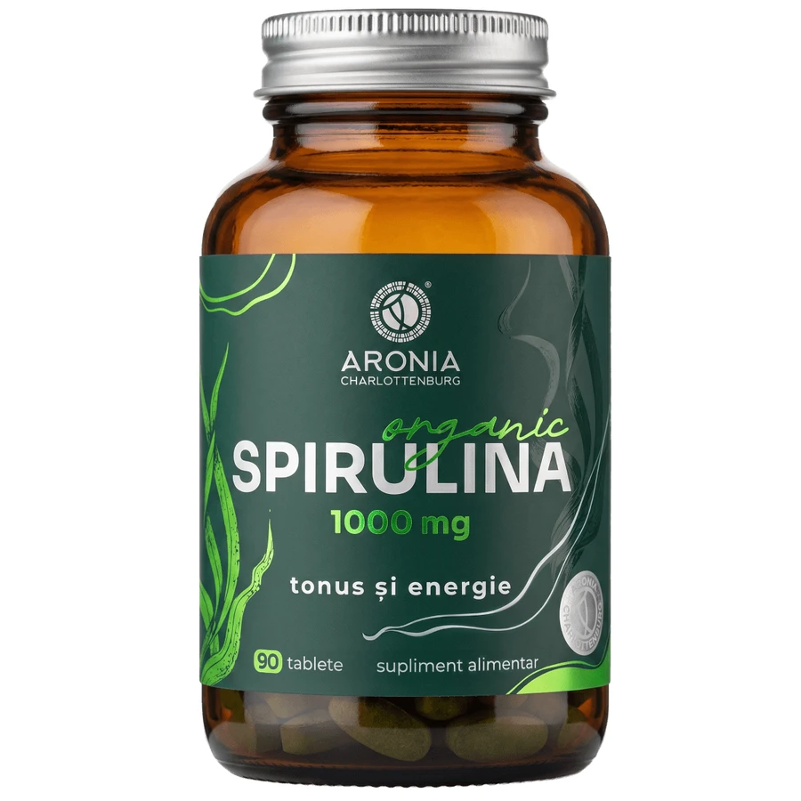 Organic Spirulina 1000 mg - 90 tablets with direct-pressed organic Spirulina for tone, energy, immunity and muscle tone