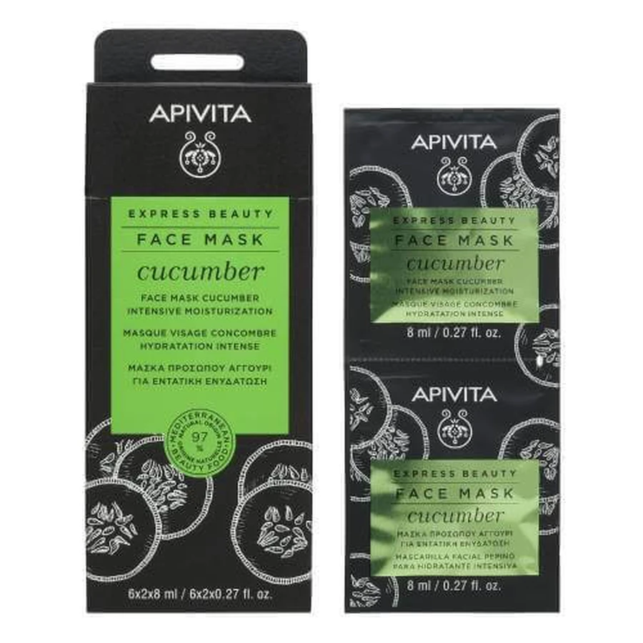 APIVITA Express Beauty Intensive feuchtigkeitsspendende Gesichtsmaske mit Gurke 2x8ml