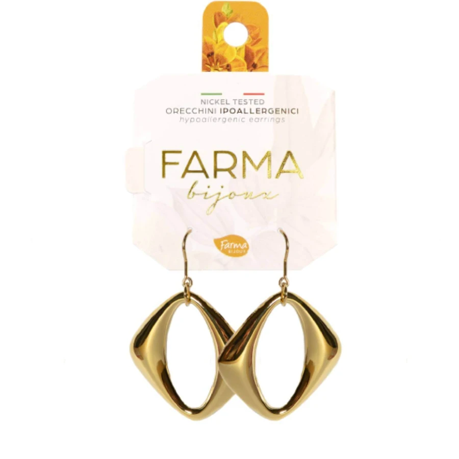 FARMA BIJOUX Hypoallergenic Pendant Earrings Gold Rhombus 42mm