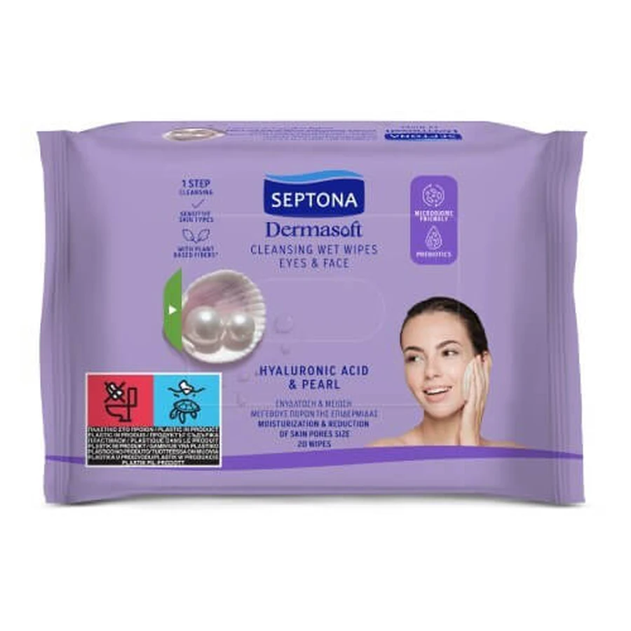 SEPTONA Dermasoft Acide Hyaluronique & Perle Lingettes avec Acide Hyaluronique & Perle 20 pcs 1+1