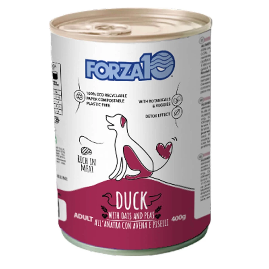 FORZA10 Maintenance, XS-XL, Anatra e piselli, cibo umido in scatola per cani, (paté), 400g
