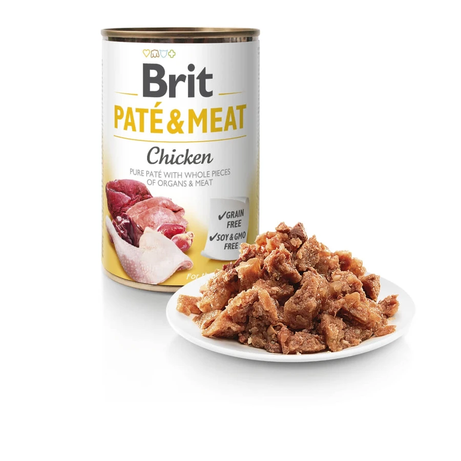 BRIT Pate & Meat, Chicken, bezzbożowa wilgotna karma dla psów w puszkach (pasztet z kawałkami mięsa), 400g: ceny i cechy