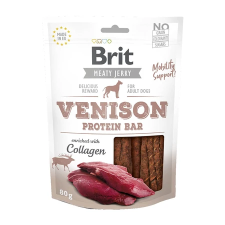 BRIT Jerky Hirschfleisch-Protein-Riegel, Hundeleckerli, Hirschfleisch-Protein-Riegel, 80g