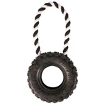 TRIXIE, jouet pneu avec ficelle pour chiens, caoutchouc, 15cm x 32cm, noir