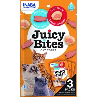 INABA Juicy Bites, Fisch und Jakobsmuscheln, Beutel, getreidefreies Belohnungsfutter für Katzen, semi-malistisch, 33g