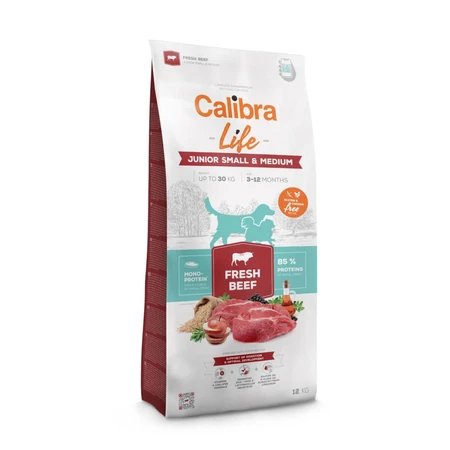 CALIBRA Life Junior Small & Medium Fresh Beef, XS-S, Rundvlees, enkelvoudig eiwit droogvoer voor jonge honden, 2.5kg