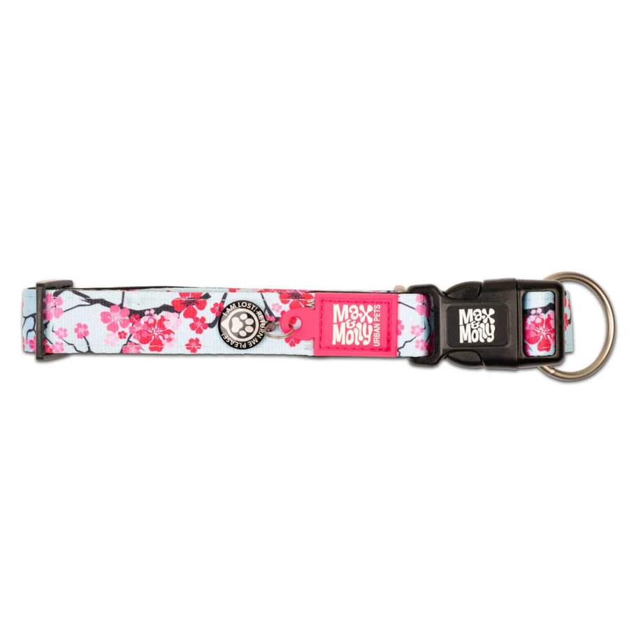 MAX & MOLLY Smart ID Cherry Bloom, collier pour chien, réglable, polyester, bleu et rose, boucle à ardillon, XS(22-35 x 1cm)