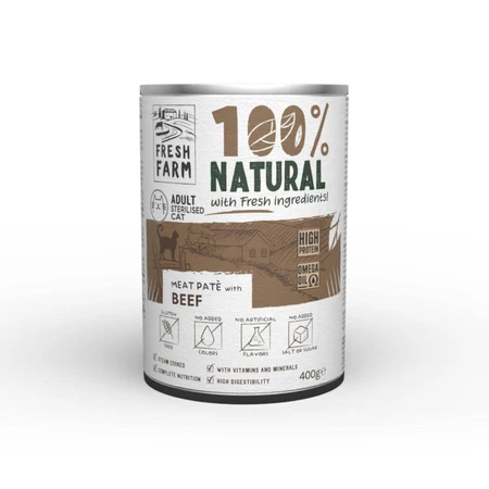FRESH FARM Smooth Sterilized, Beef, canned wet food for sterilized cats, (pate), 400g
