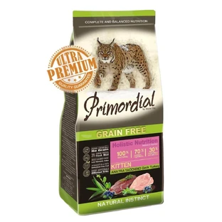 PRIMORDIAL Holistic Kitten, canard et dinde, nourriture sèche sans céréales pour chats juniors, 400g