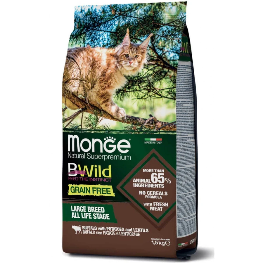 MONGE BWild, Bison en Aardappelen, graanvrij droogvoer voor katten, 1,5kg