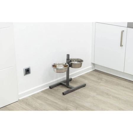 TRIXIE, set hondenbakken + 2 voerbakken, in hoogte verstelbaar, metaal, zilver, M-L(1.8l, ⌀21cm)
