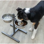 TRIXIE, set hondenbakken + 2 voerbakken, in hoogte verstelbaar, metaal, zilver, M-L(1.8l, ⌀21cm)