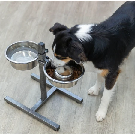 TRIXIE, set hondenbakken + 2 voerbakken, in hoogte verstelbaar, metaal, zilver, M-L(1.8l, ⌀21cm)