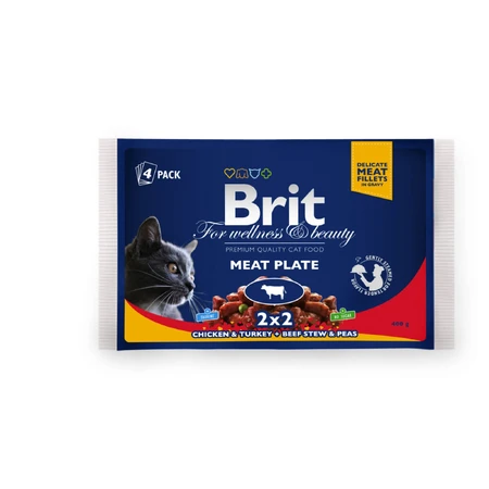 BRIT Premium Multipack Piatto di carne, 2 gusti, confezione mista, bustina di cibo umido per gatti, (in salsa), 100g x 4