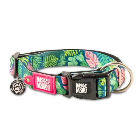 MAX & MOLLY Smart ID Tropical, collar de perro, ajustable, poliéster, verde, hebilla tridente, XS(22-35 x 1cm)